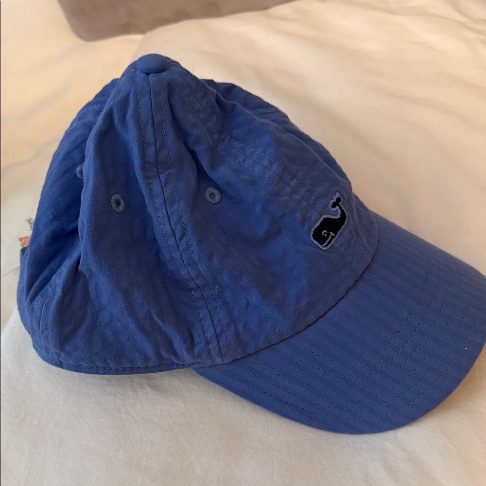Vineyard Vines Seersucker Baseball Hat Periwinkle Whale Logo NWT